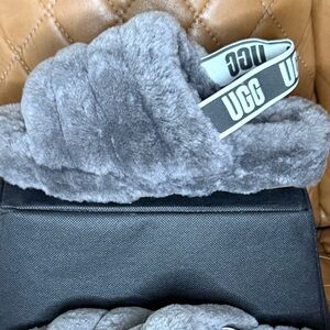 UGG Charcoal Fluffy Slides